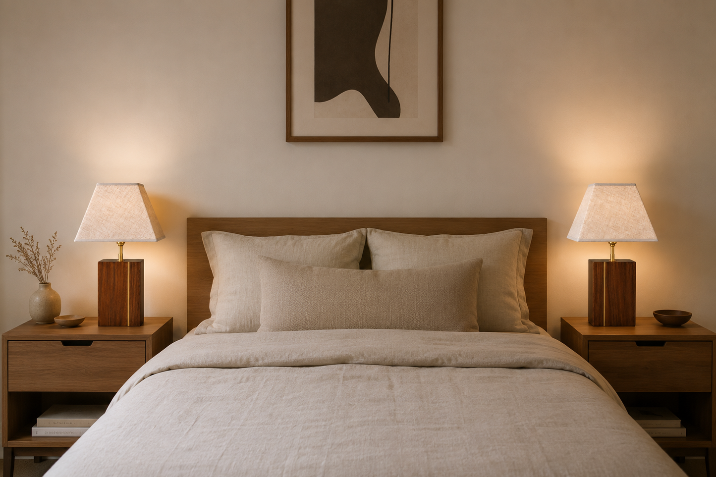 Lampe en placage de Noyer et Laiton